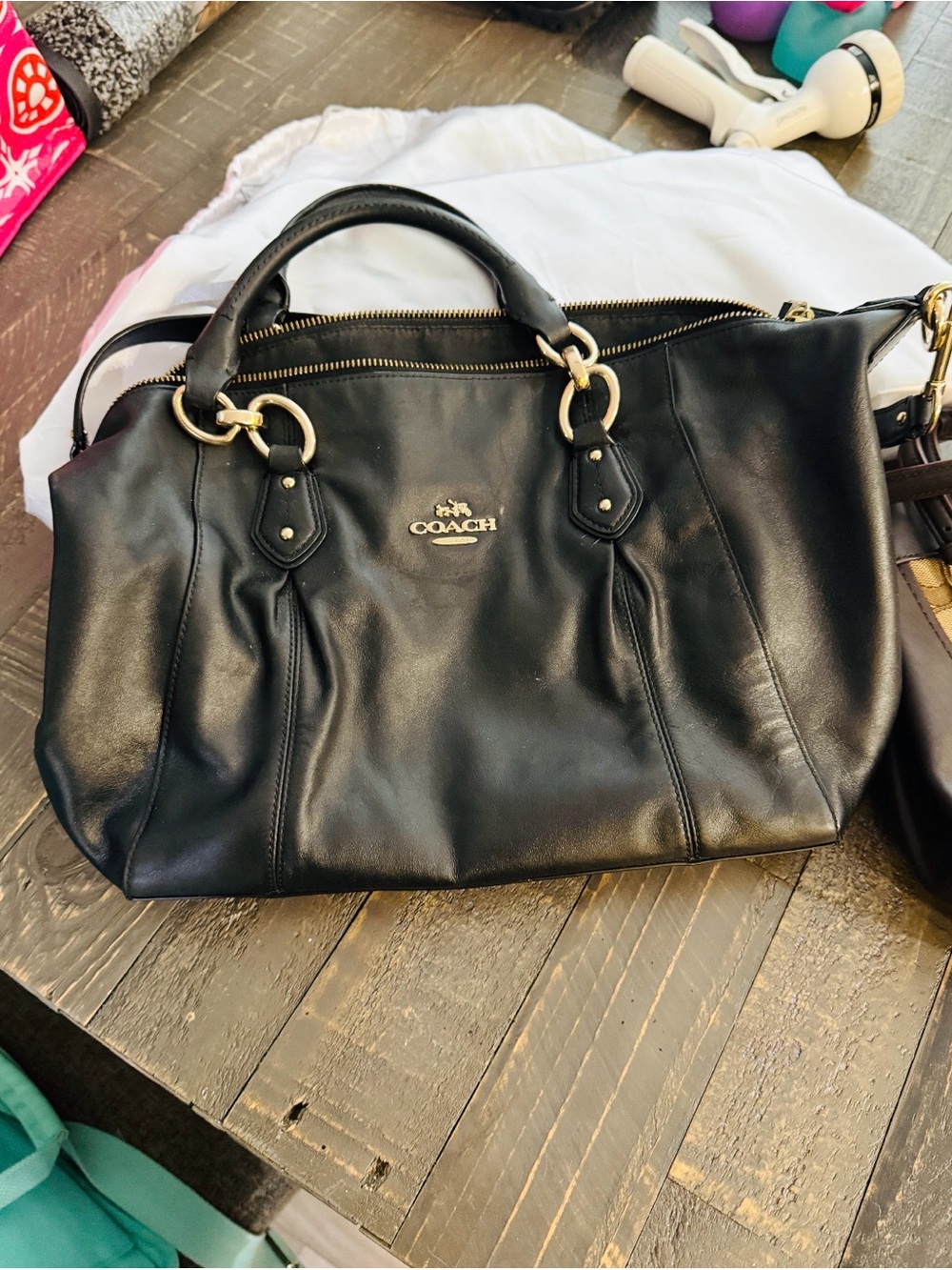 Coach Black Leather Satchel with Gold Hardware
